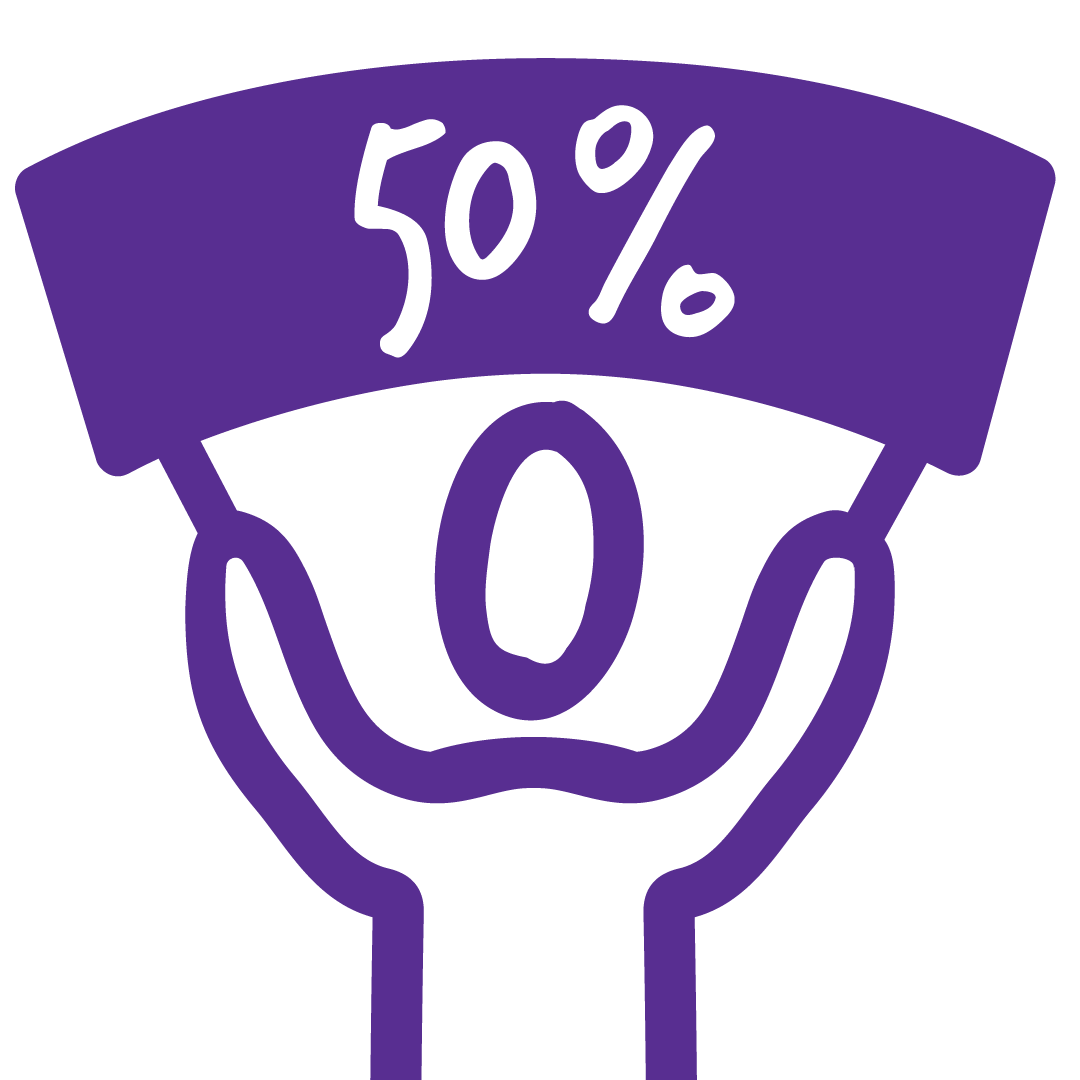 Illustration of a person holding up a 50% banner