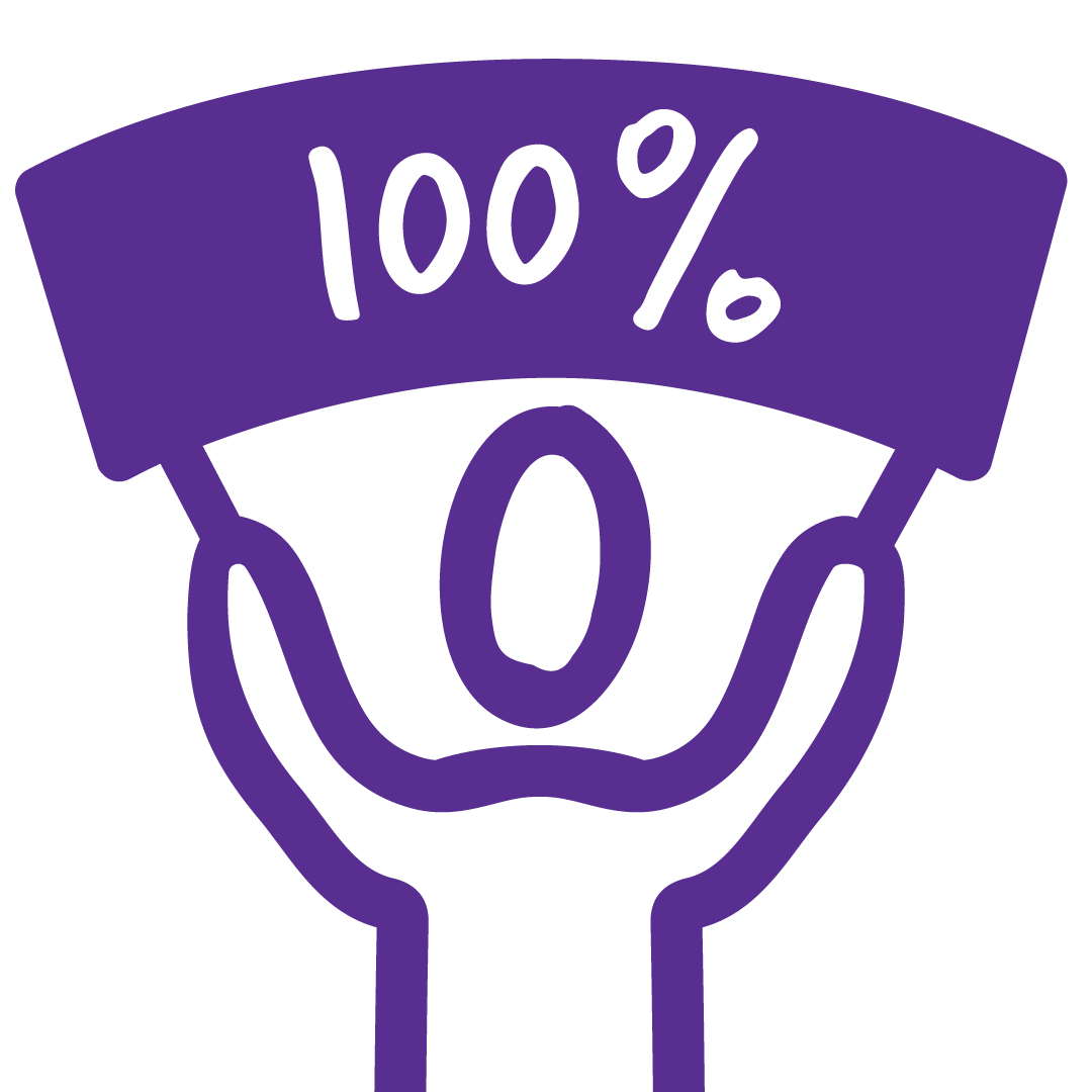 Illustration of a person holding up a 100% banner