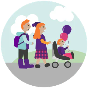 Family MW illustration with pram