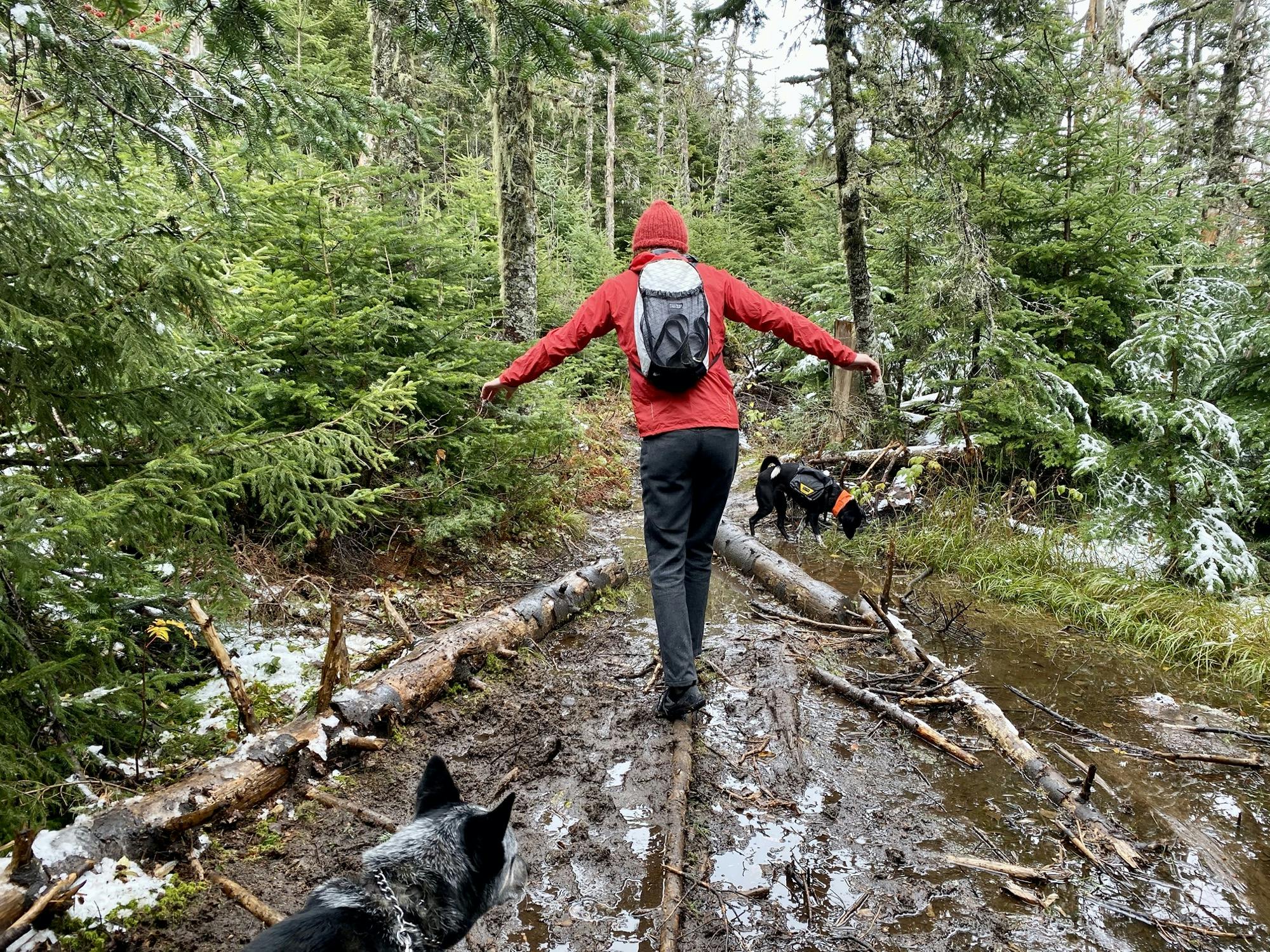 Balance practice. The whole way back to Glen Boulder.