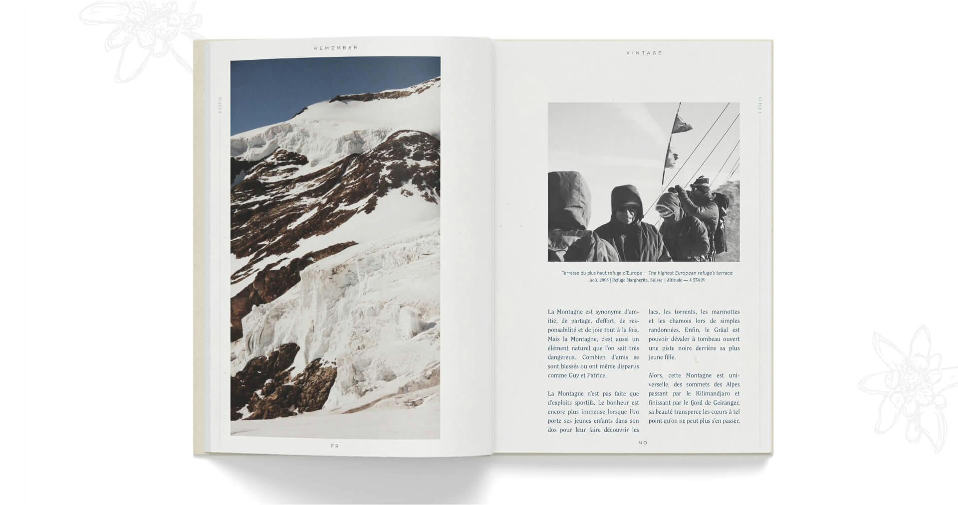 Book open on article about summits and alpinism