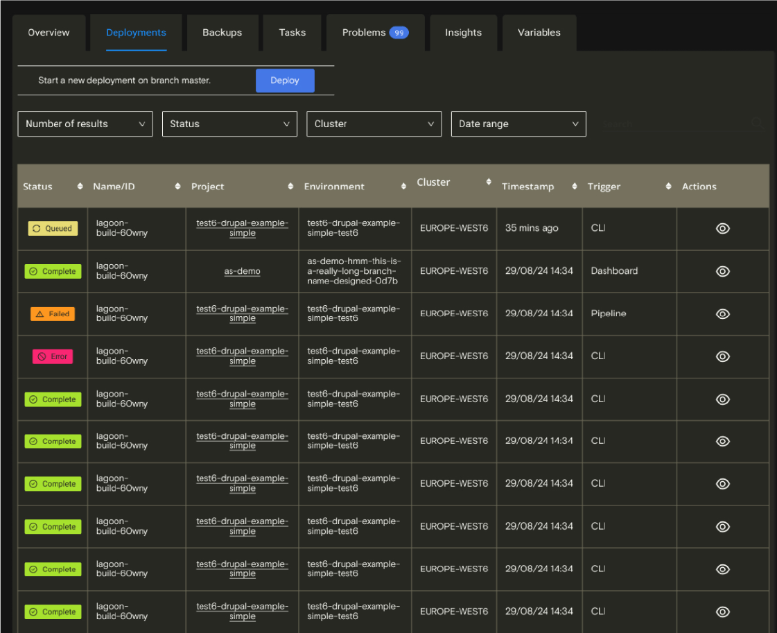 UIv2: Deployments Tab