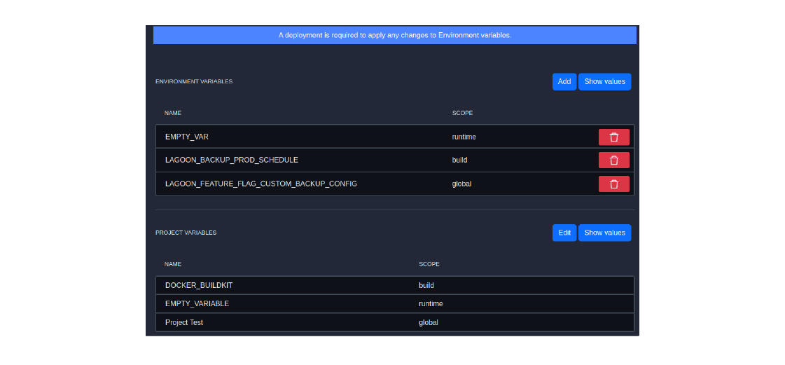 Managing Environment and Project Variables in the Lagoon UI