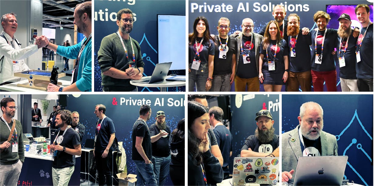 Six images collated show various amazee.io team members and team groups.