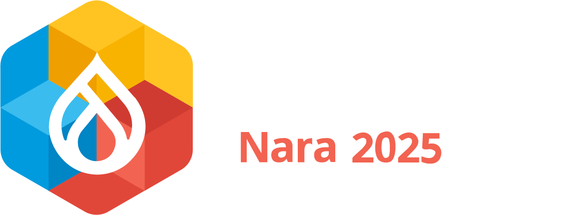 DrupalCon Nara Logo: Hexagon, which is divided into the colors blue, yellow, and red, with a 6-pointed star in the middle of the hexagon. A stylized drop is inside the Hexagon and star.