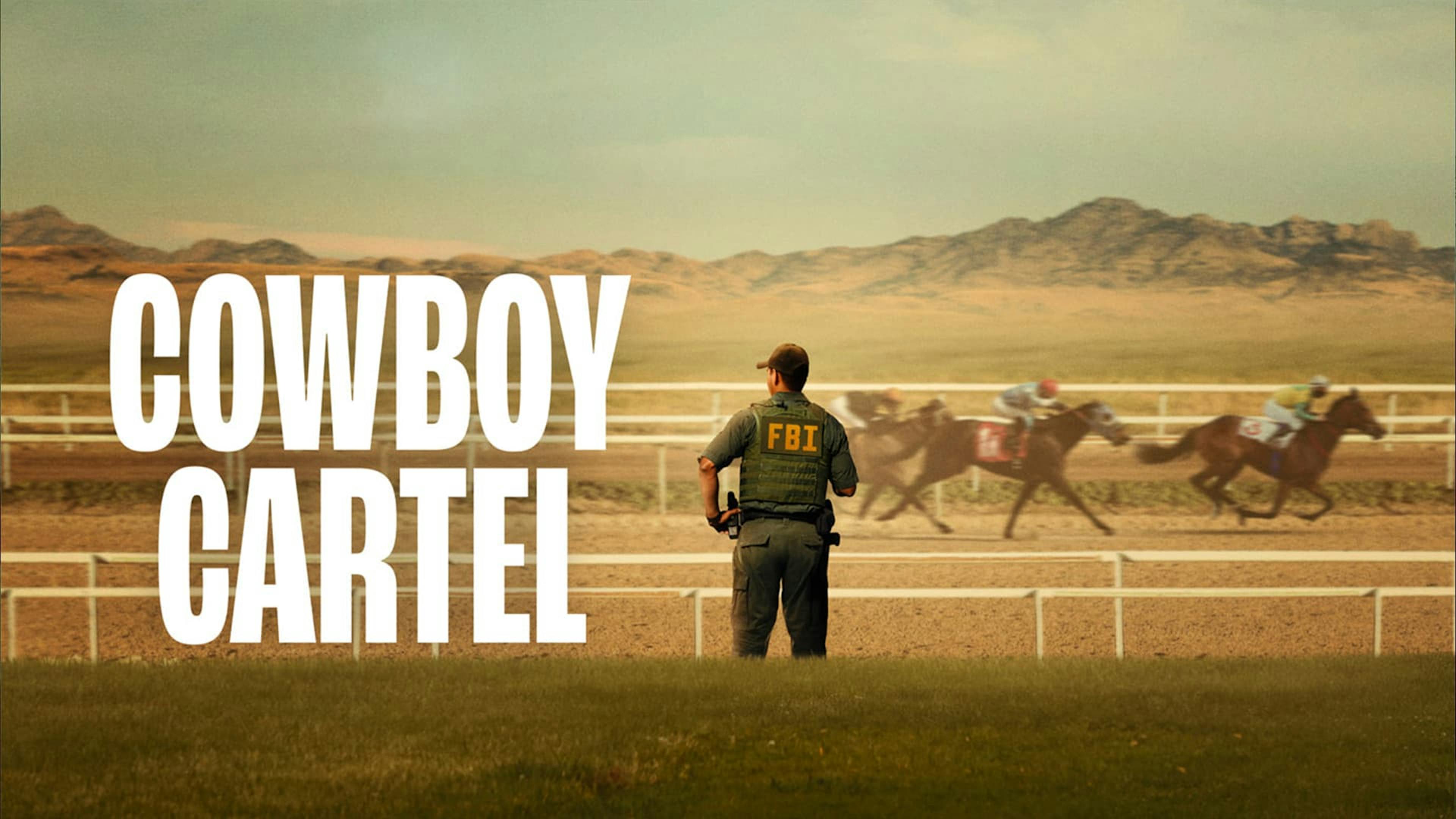 FBI officer looking at horses racing on a track