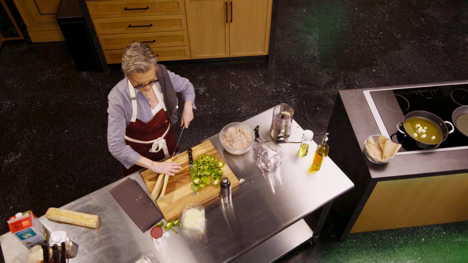 Aeriel shot of woman cooking