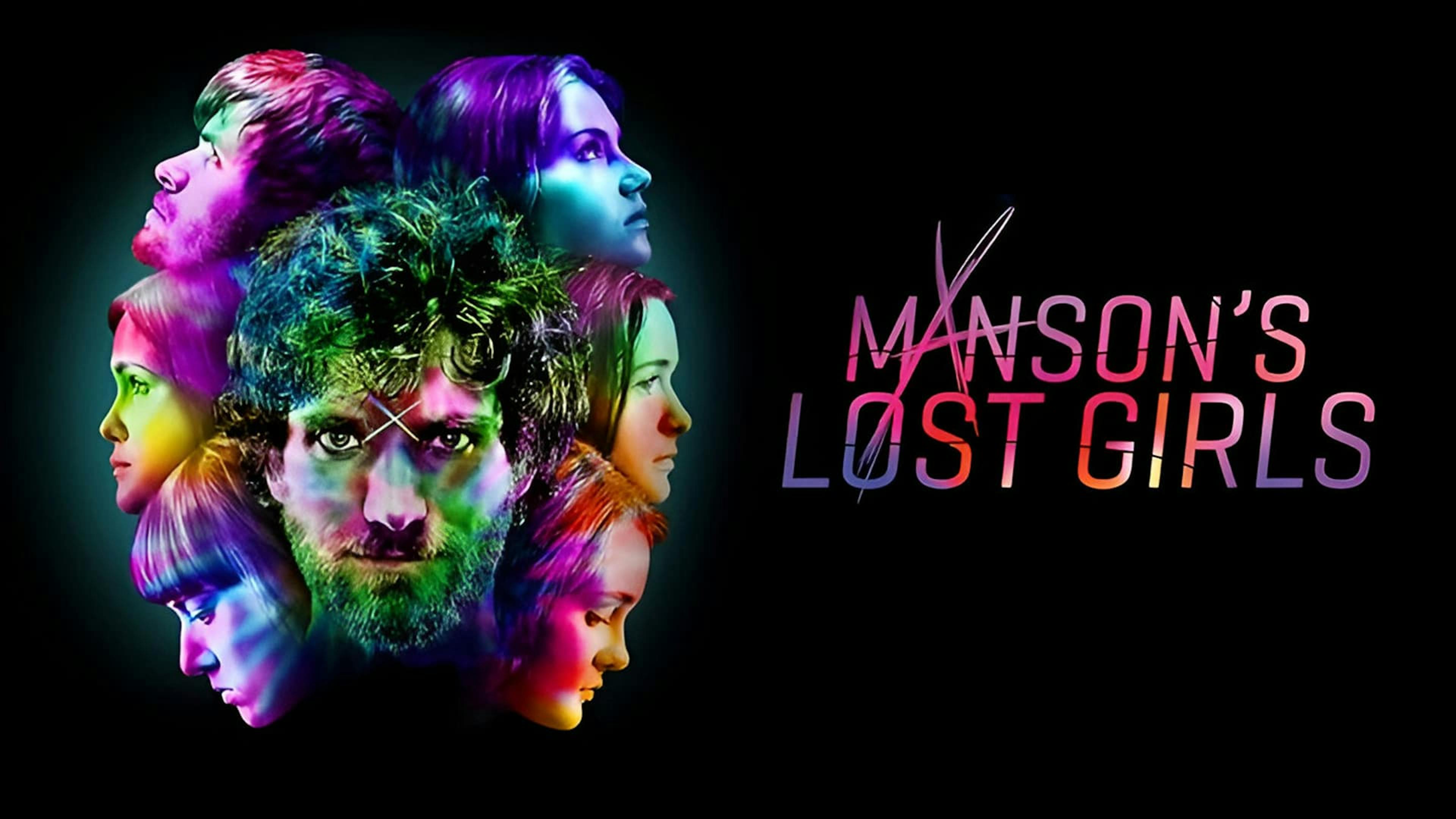 Faces with multicoloured effect facing different ways