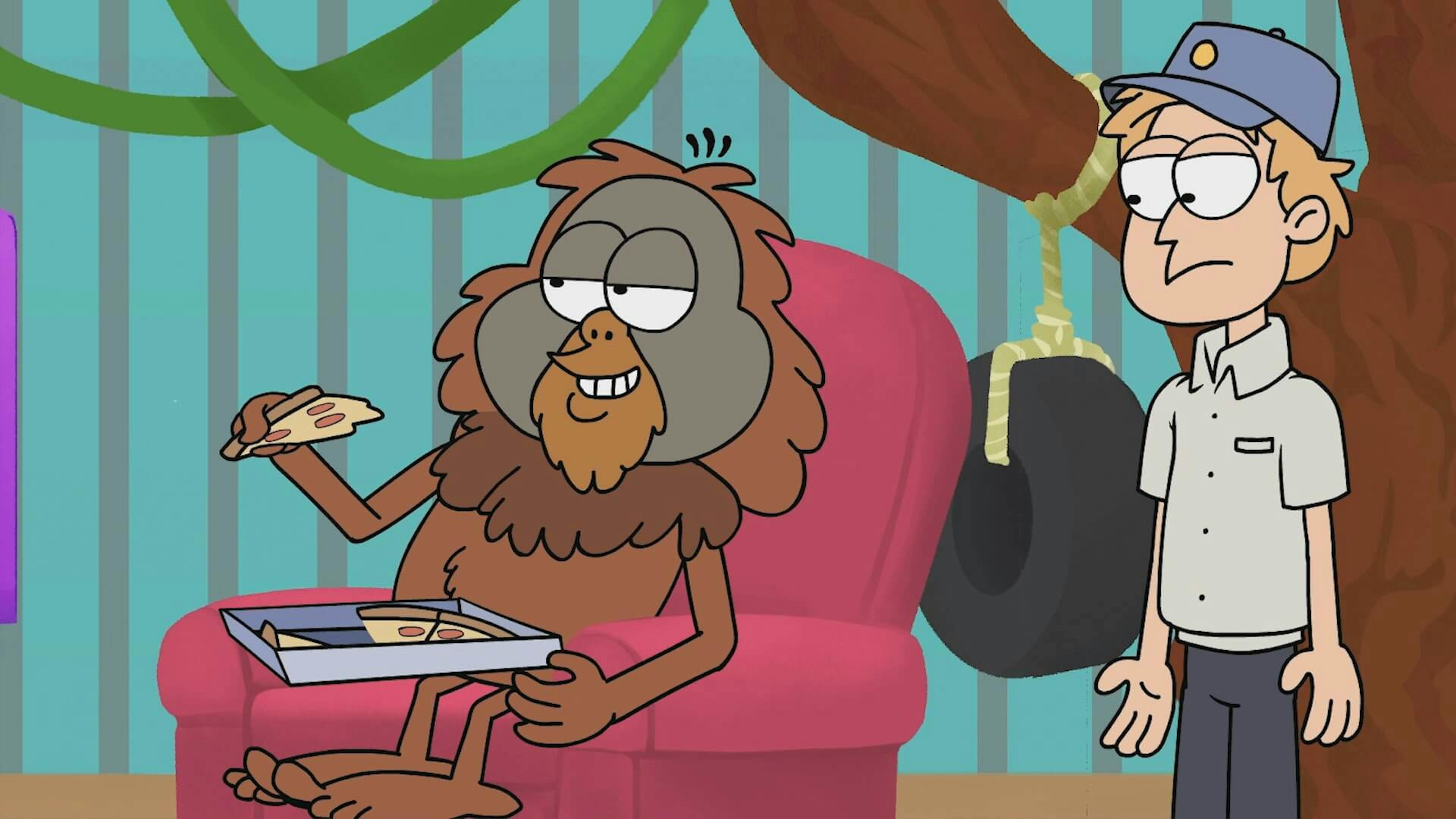 Cartoon of animal eating pizza