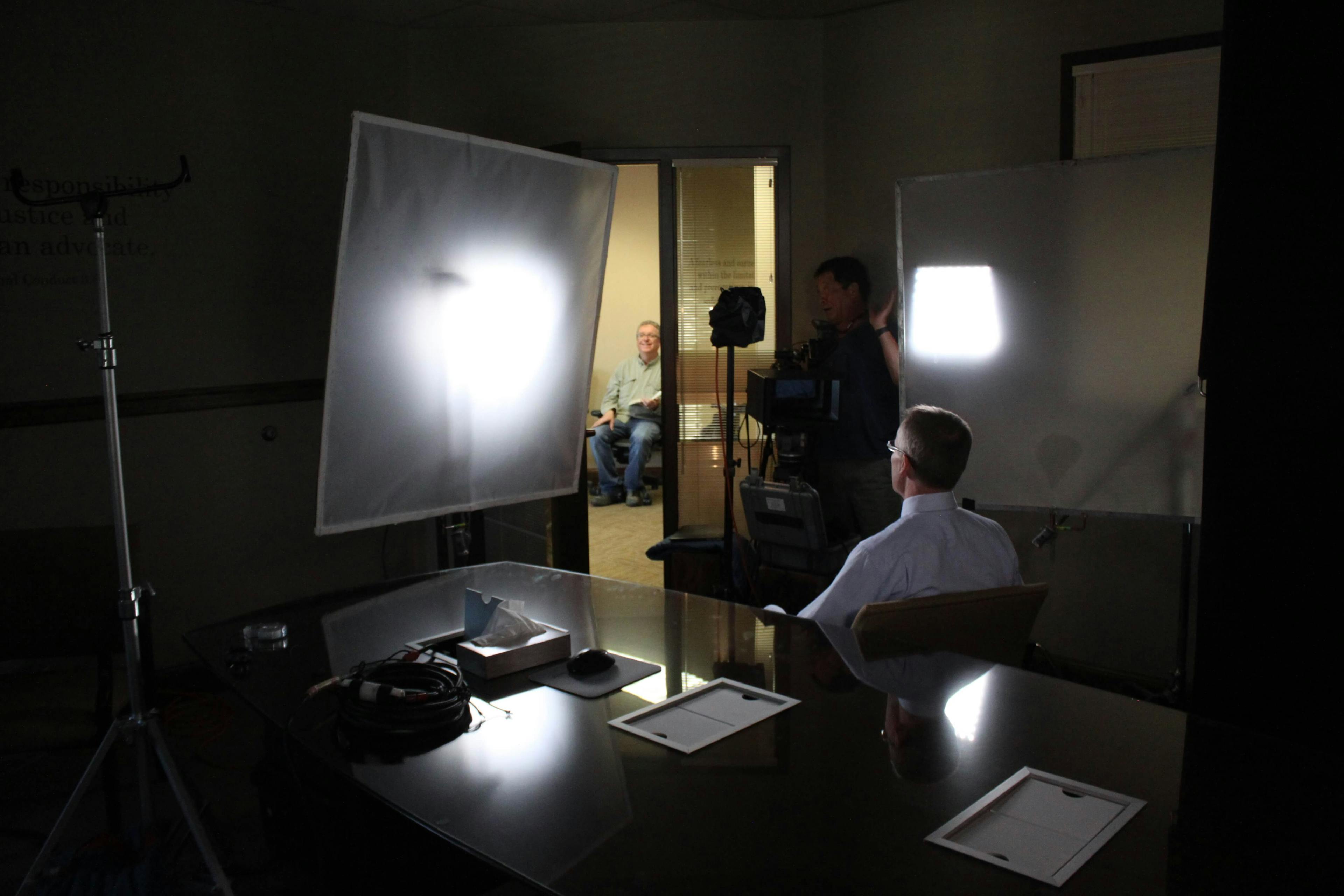 BTS of someone being interviewed