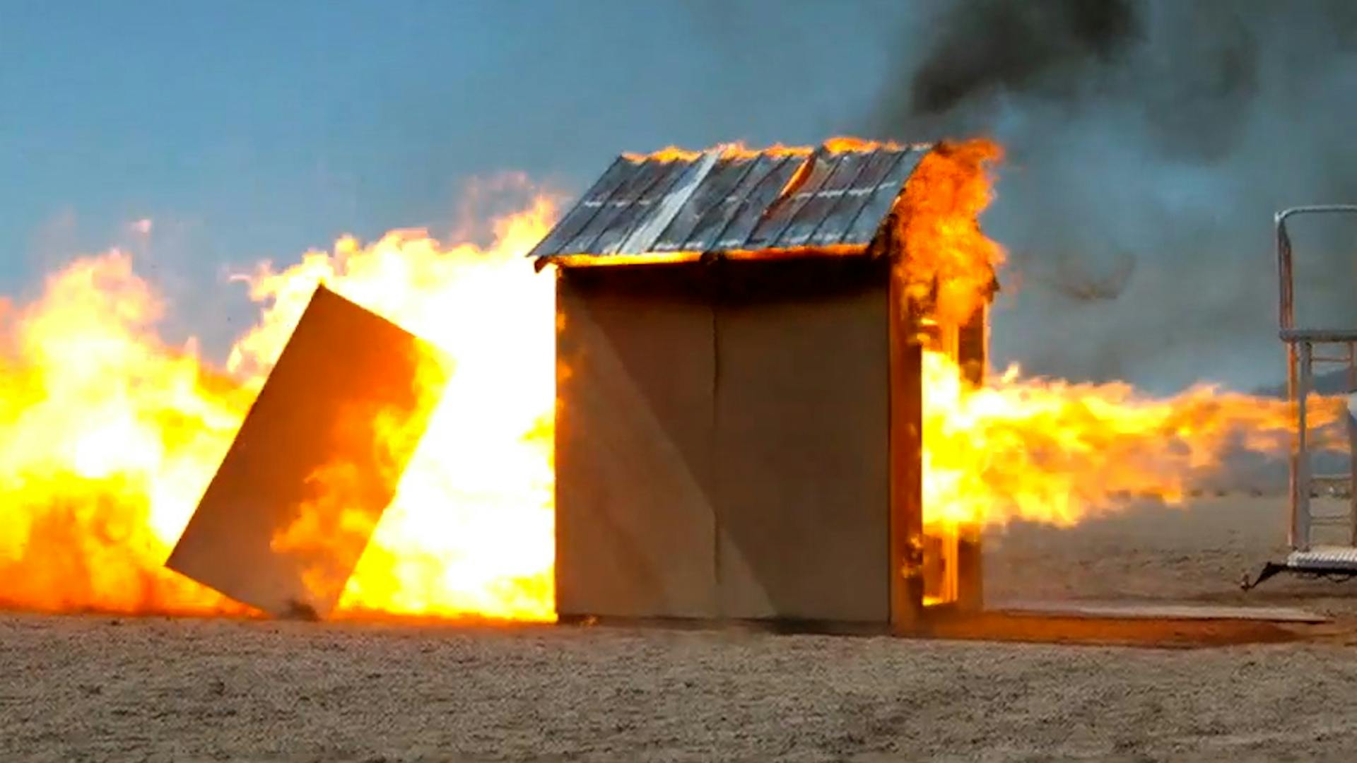 Hut on fire