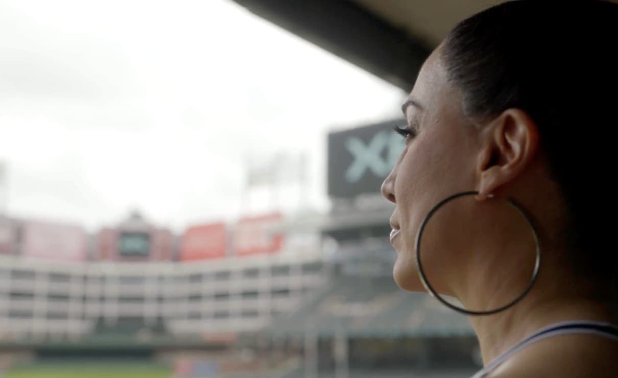 Woman looking out of window