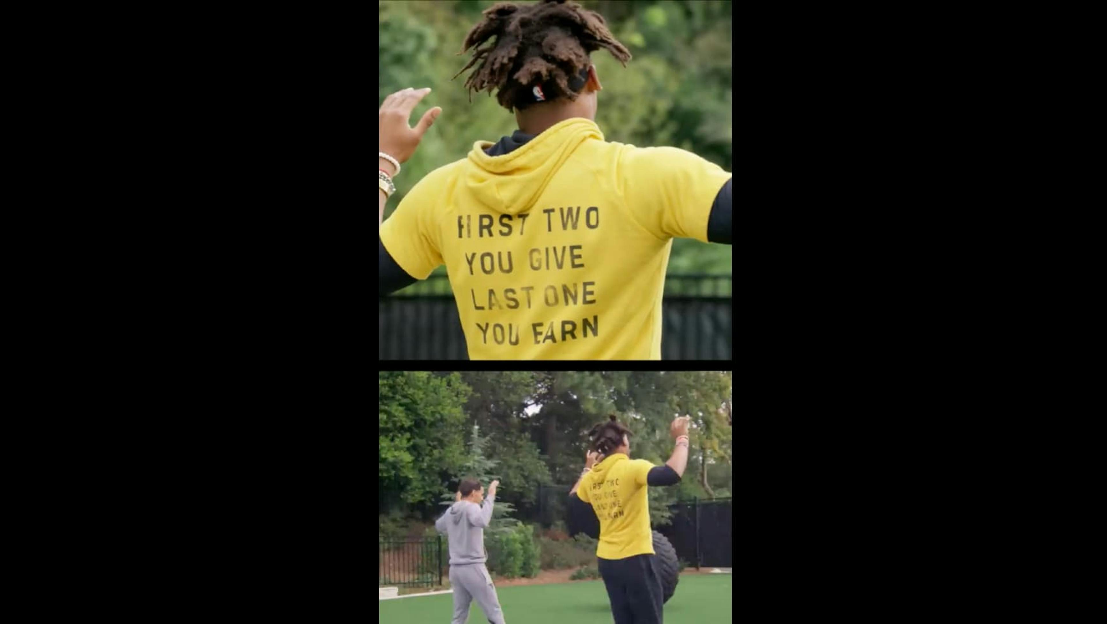 Back of man and boy practising