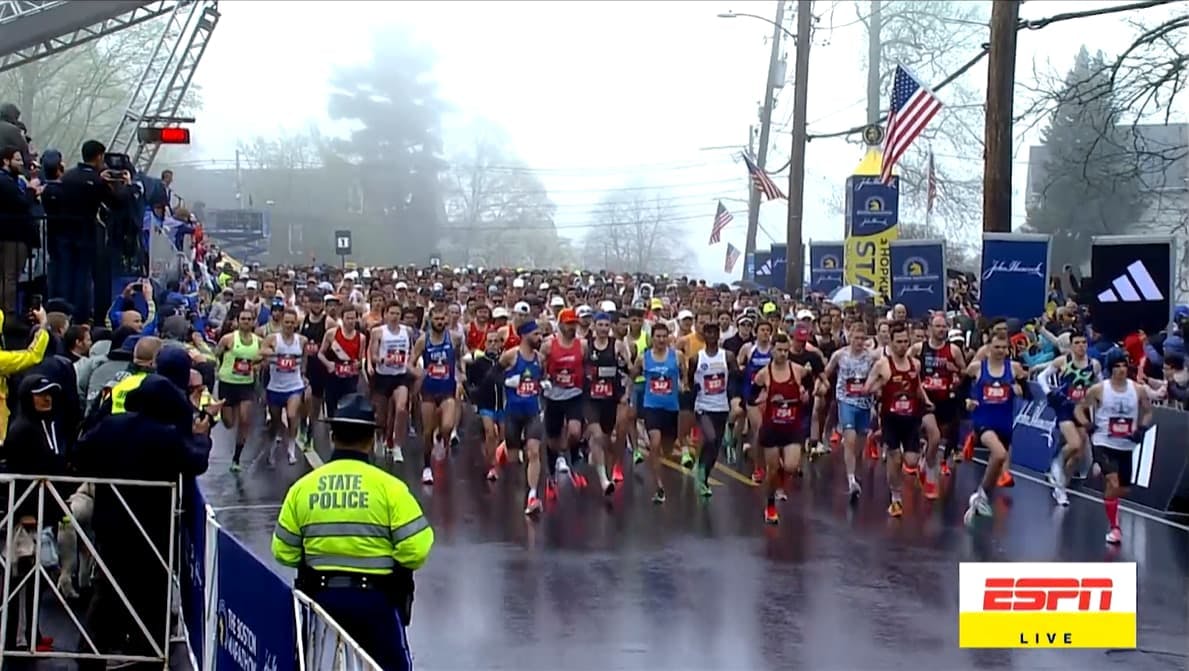 Boston Marathon runners setting off