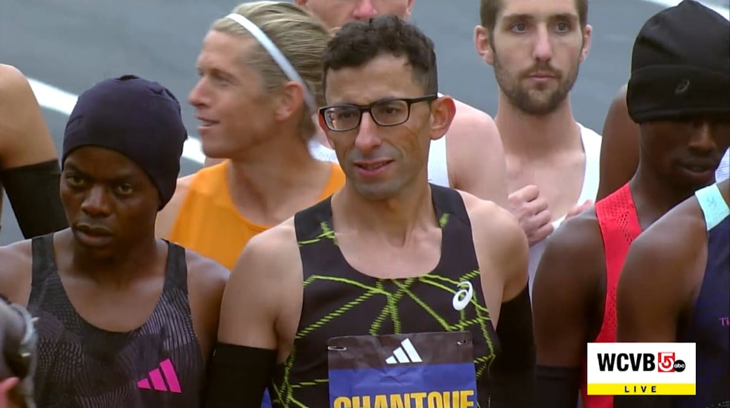 Close up of runners in Boston Marathon