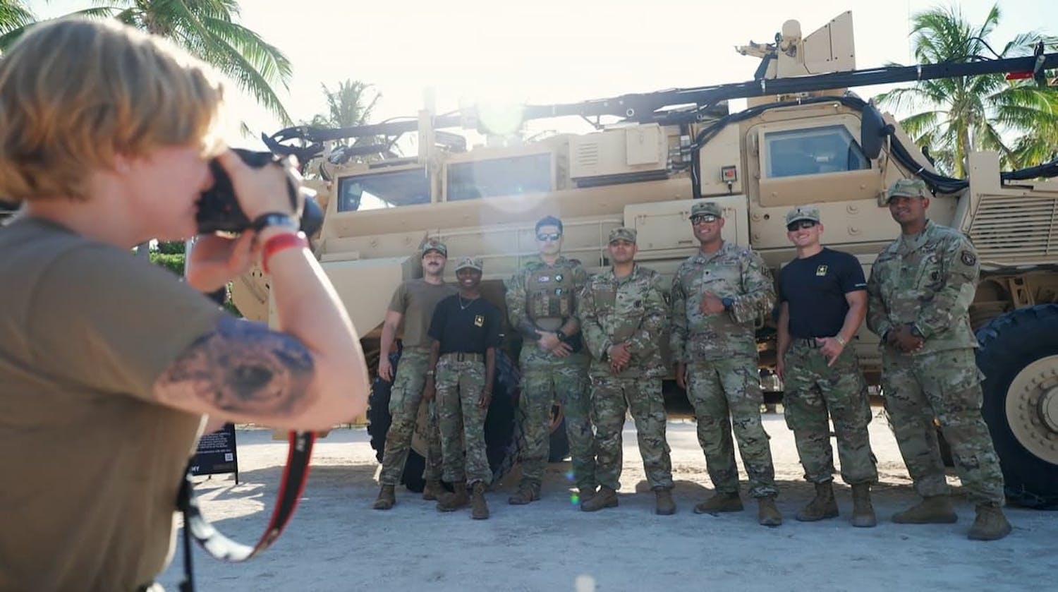 Male US Army soliders having photo taken