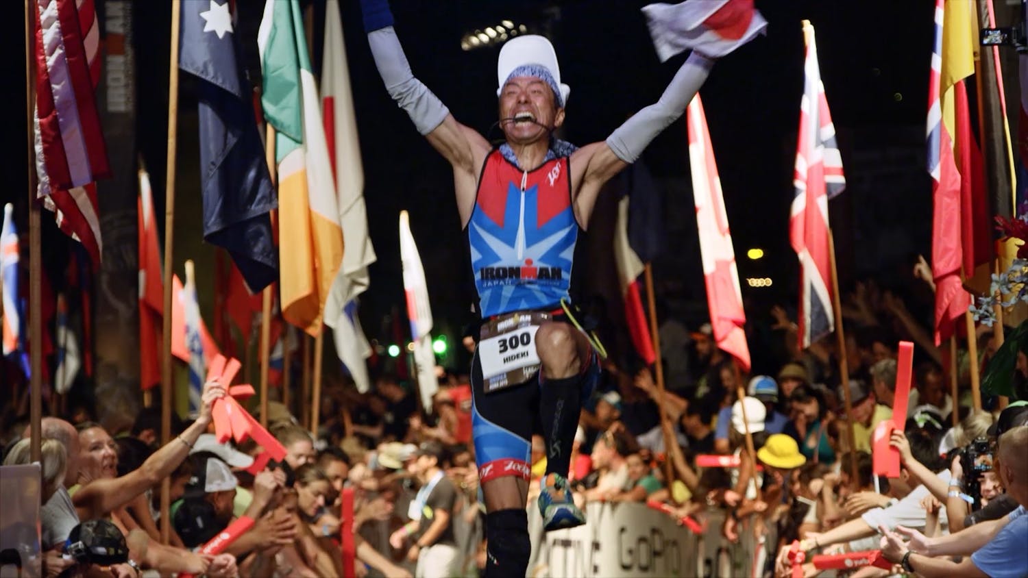 Man celebrating completing Ironman