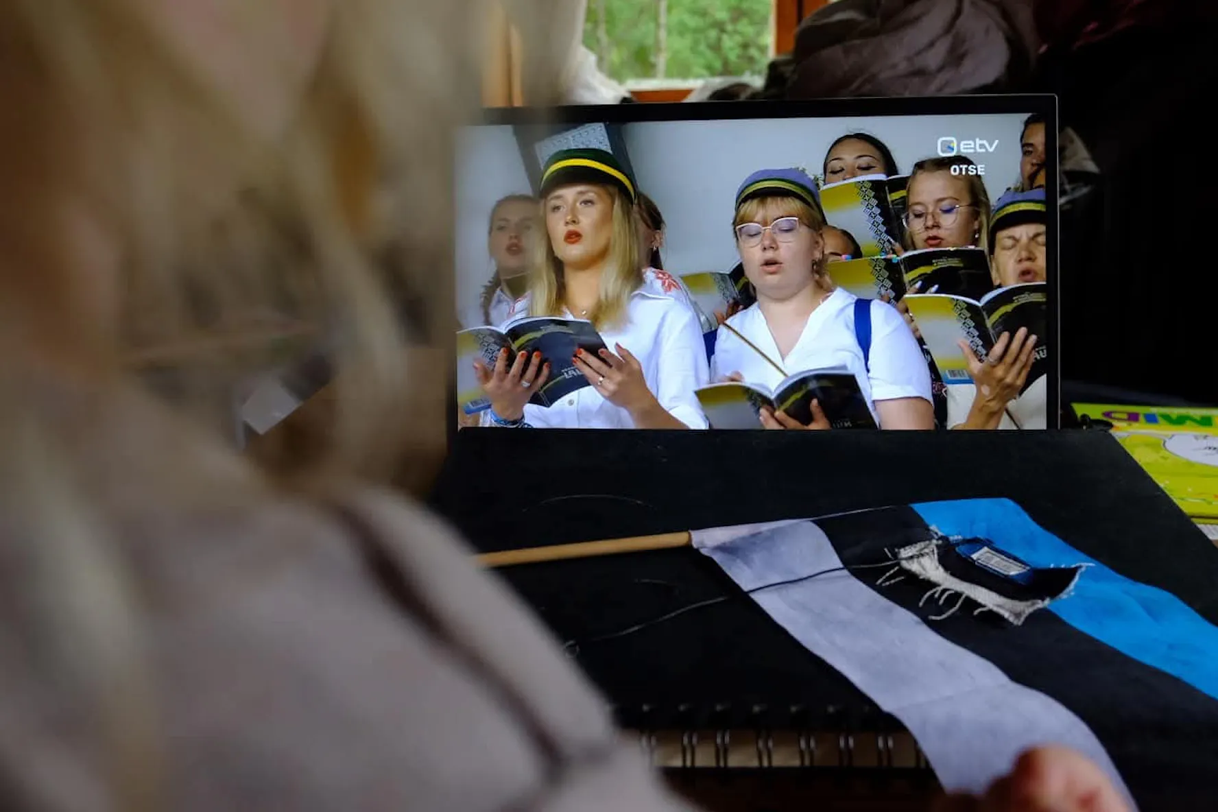 Amicad laulukaare all laulmas ETV ekraanilt vaadatuna