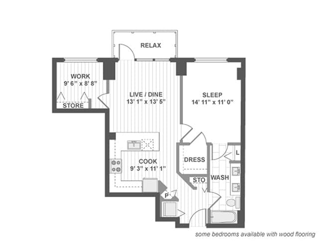B300 floor plan, 1 Bedroom, 1 Bathroom, Office at AMLI Lofts apartments
