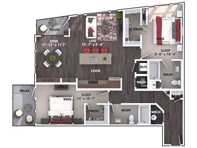 C5c floor plan, 2 Bedroom, 2 Bathroom at AMLI Riverfront Green apartments