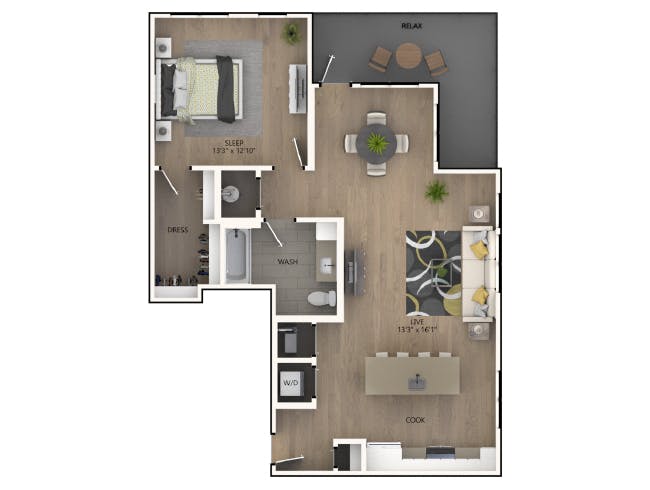 A5 floor plan, 1 Bedroom, 1 Bathroom at AMLI RiNo apartments