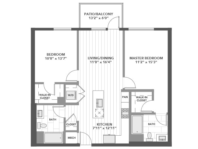 C4 floor plan, 2 Bedroom, 2 Bathroom at AMLI Old Pasadena apartments