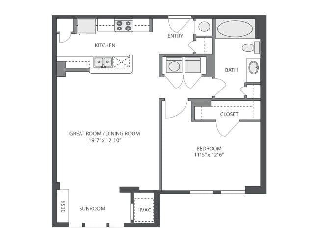 Saddlebrook SR floor plan, 1 Bedroom, 1 Bathroom, Sunroom at AMLI at Seven Bridges apartments