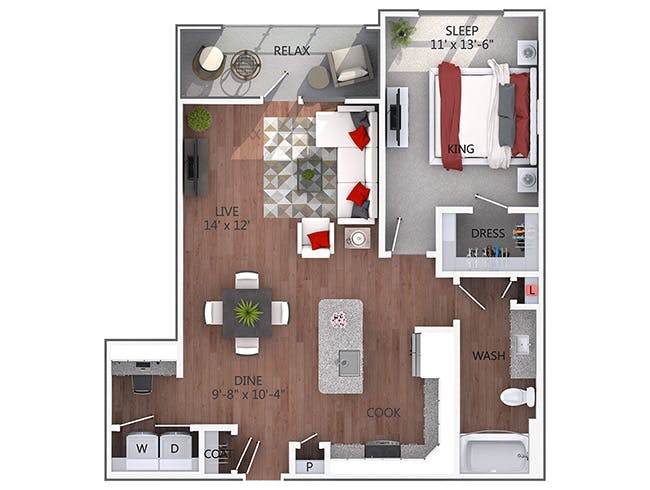 A4b floor plan, 1 Bedroom, 1 Bathroom at AMLI Denargo Market apartments