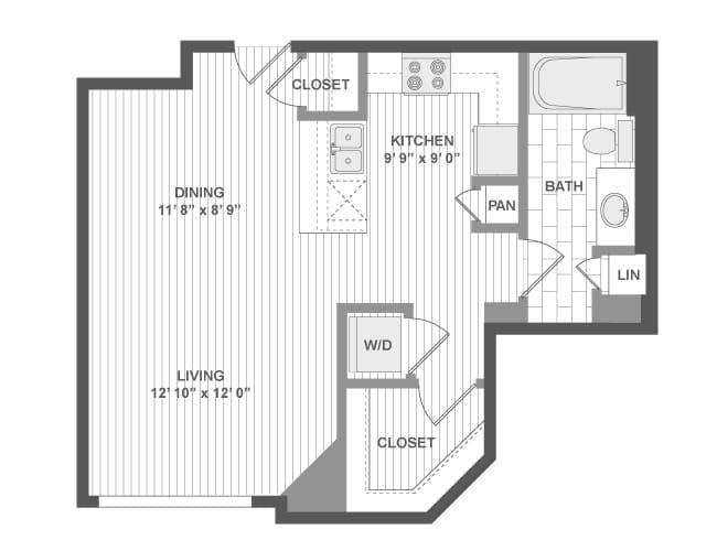 E200 floor plan, Studio, 1 Bathroom at AMLI Evanston apartments
