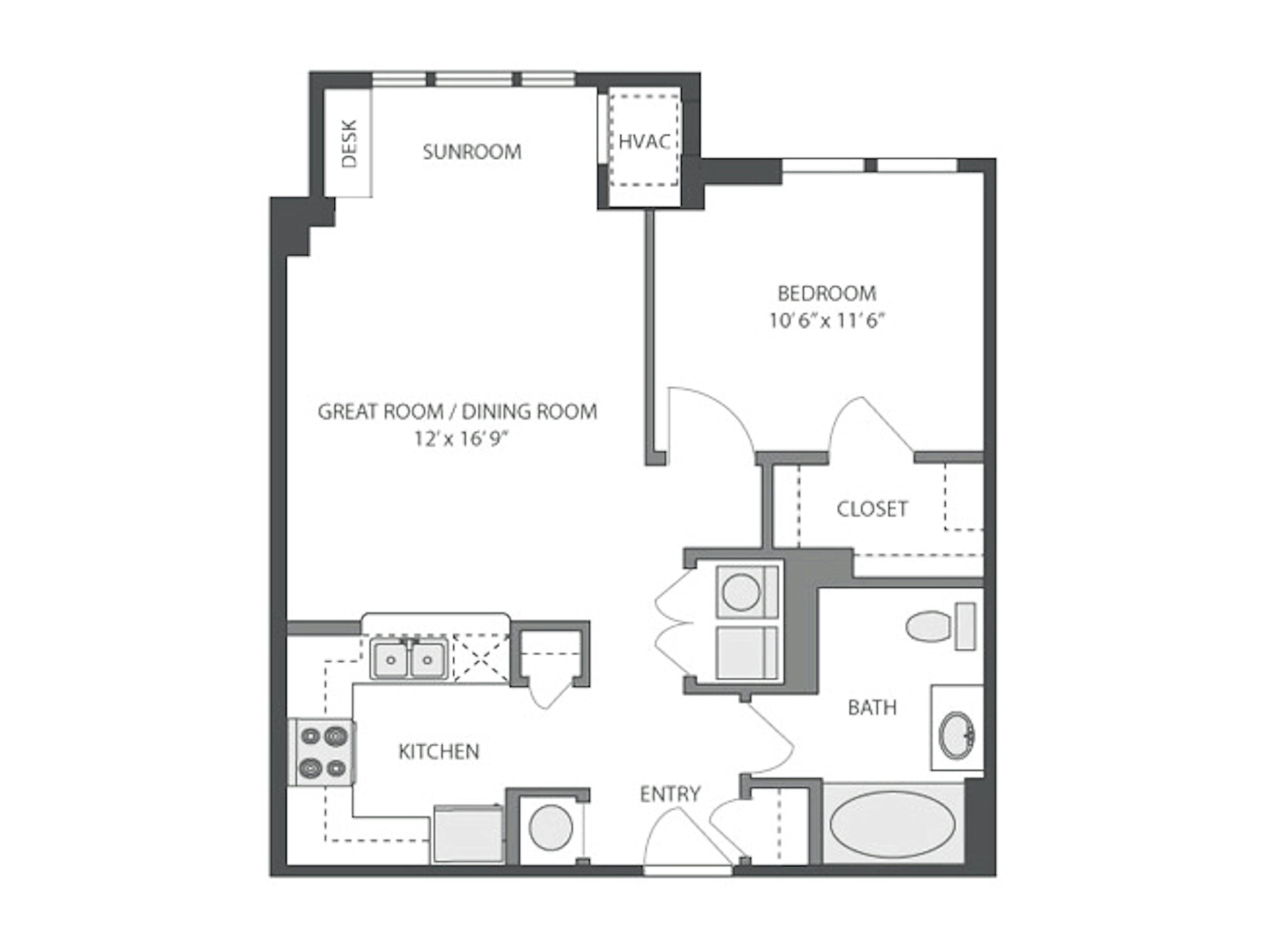 St Andrews SR floor plan, 1 Bedroom, 1 Bathroom, Sunroom at AMLI at Seven Bridges apartments
