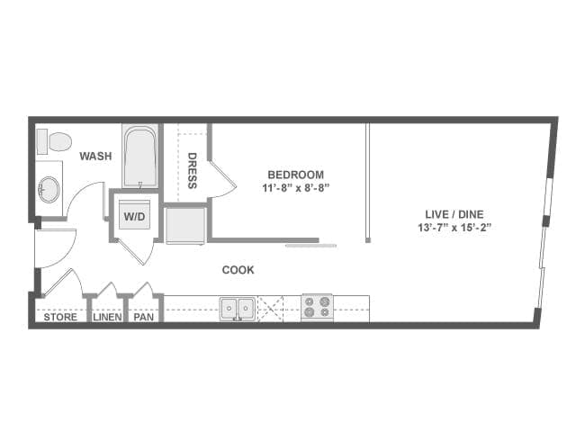 A2b floor plan, 1 Bedroom, 1 Bathroom at AMLI Wallingford apartments