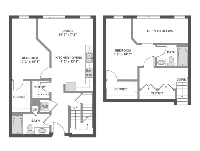C5L floor plan, 2 Bedroom, 2 Bathroom, Townhome at AMLI South Lake Union apartments