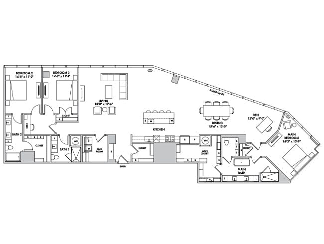 P4210 floor plan, 3 Bedroom, 2.5 Bathroom, Penthouse, Den/Office at AMLI Fountain Place apartments