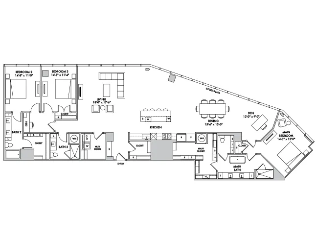P4210 floor plan, 3 Bedroom, 2.5 Bathroom, Penthouse, Den/Office at AMLI Fountain Place apartments