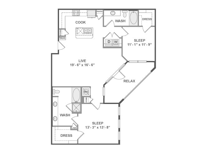 C6 floor plan, 2 Bedroom, 2 Bathroom at AMLI on Aldrich apartments