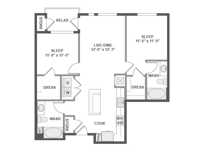 C3c floor plan, 2 Bedroom, 2 Bathroom at AMLI Uptown Orange apartments