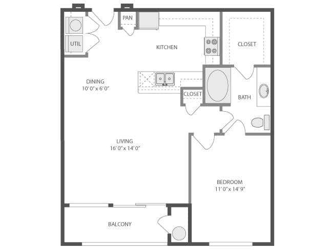 Jefferson floor plan, 1 Bedroom, 1 Bathroom at AMLI Park Avenue apartments