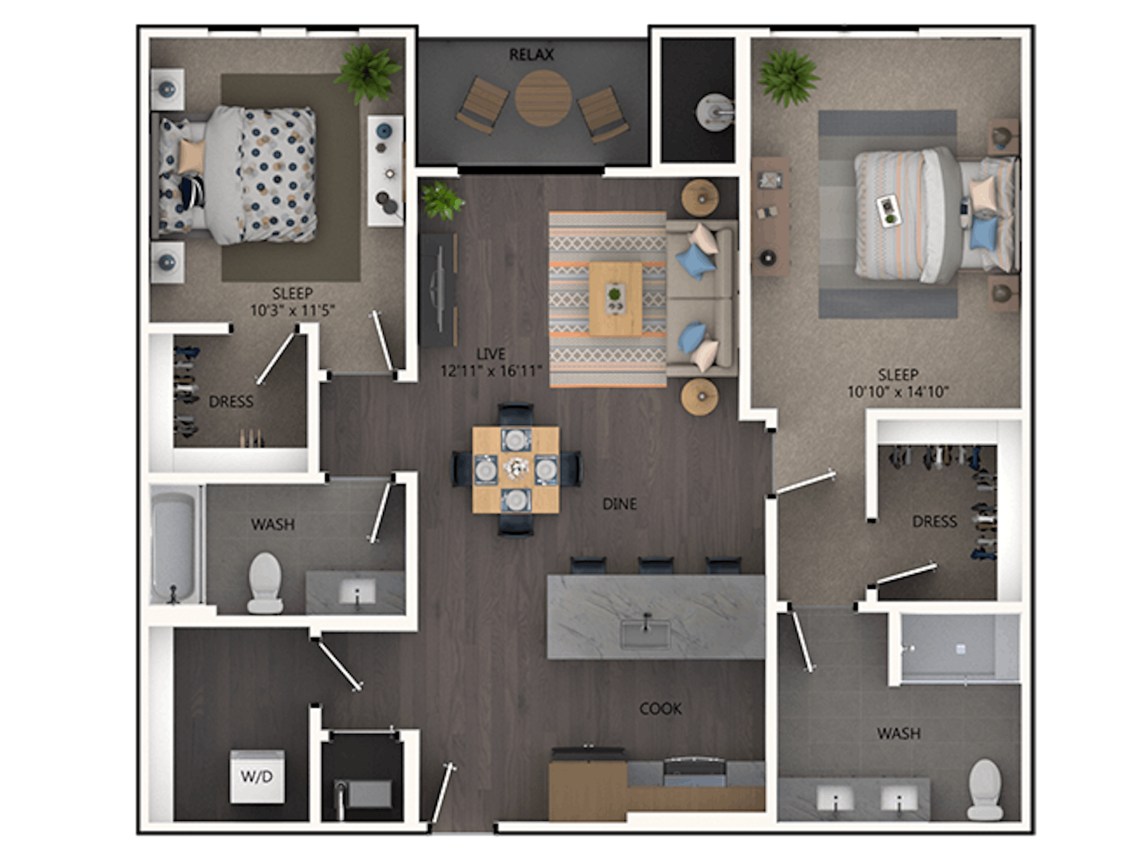 C5b floor plan, 2 Bedroom, 2 Bathroom at AMLI Broadway Park apartments