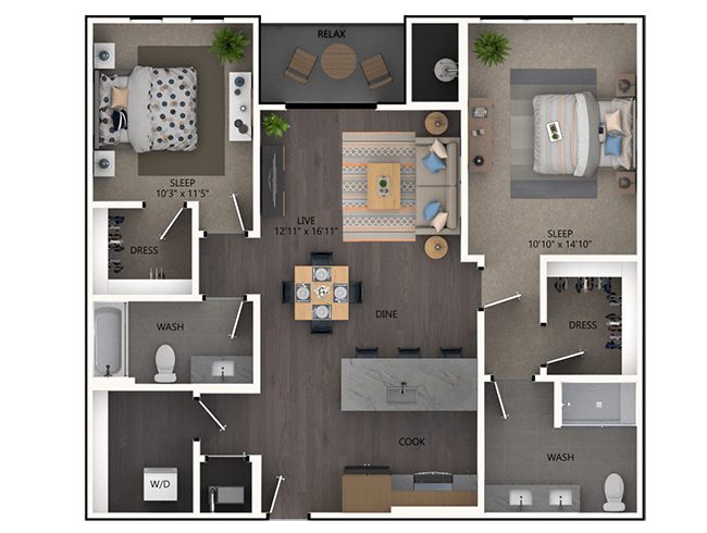 C5b floor plan, 2 Bedroom, 2 Bathroom at AMLI Broadway Park apartments