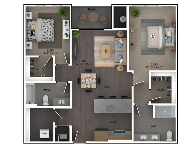 AMLI Broadway Park C5b two-bedroom floor plan - Denver, CO