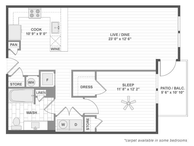 A4e floor plan, 1 Bedroom, 1 Bathroom at AMLI Deerfield apartments