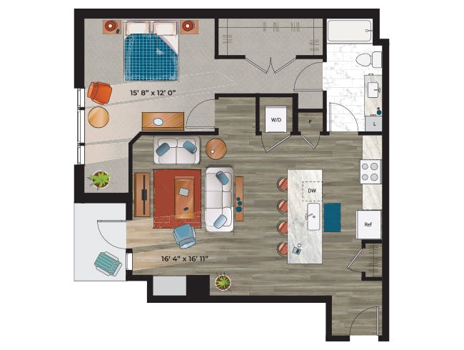 A5d floor plan, 1 Bedroom, 1 Bathroom at AMLI at Uptown apartments