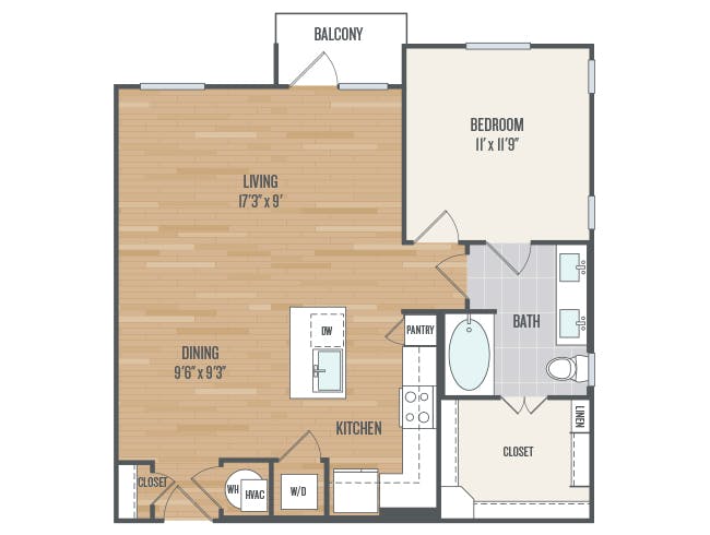 A4c floor plan, 1 Bedroom, 1 Bathroom at AMLI Grapevine apartments