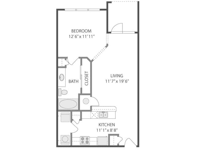 A2b floor plan, 1 Bedroom, 1 Bathroom at AMLI Quadrangle apartments