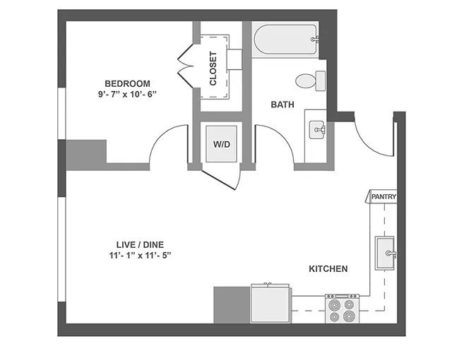 A1 floor plan, 1 Bedroom, 1 Bathroom at AMLI Arc apartments