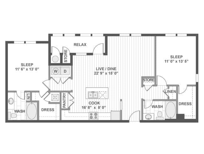 Santa Barbara floor plan, 2 Bedroom, 2 Bathroom at AMLI Spanish Hills apartments