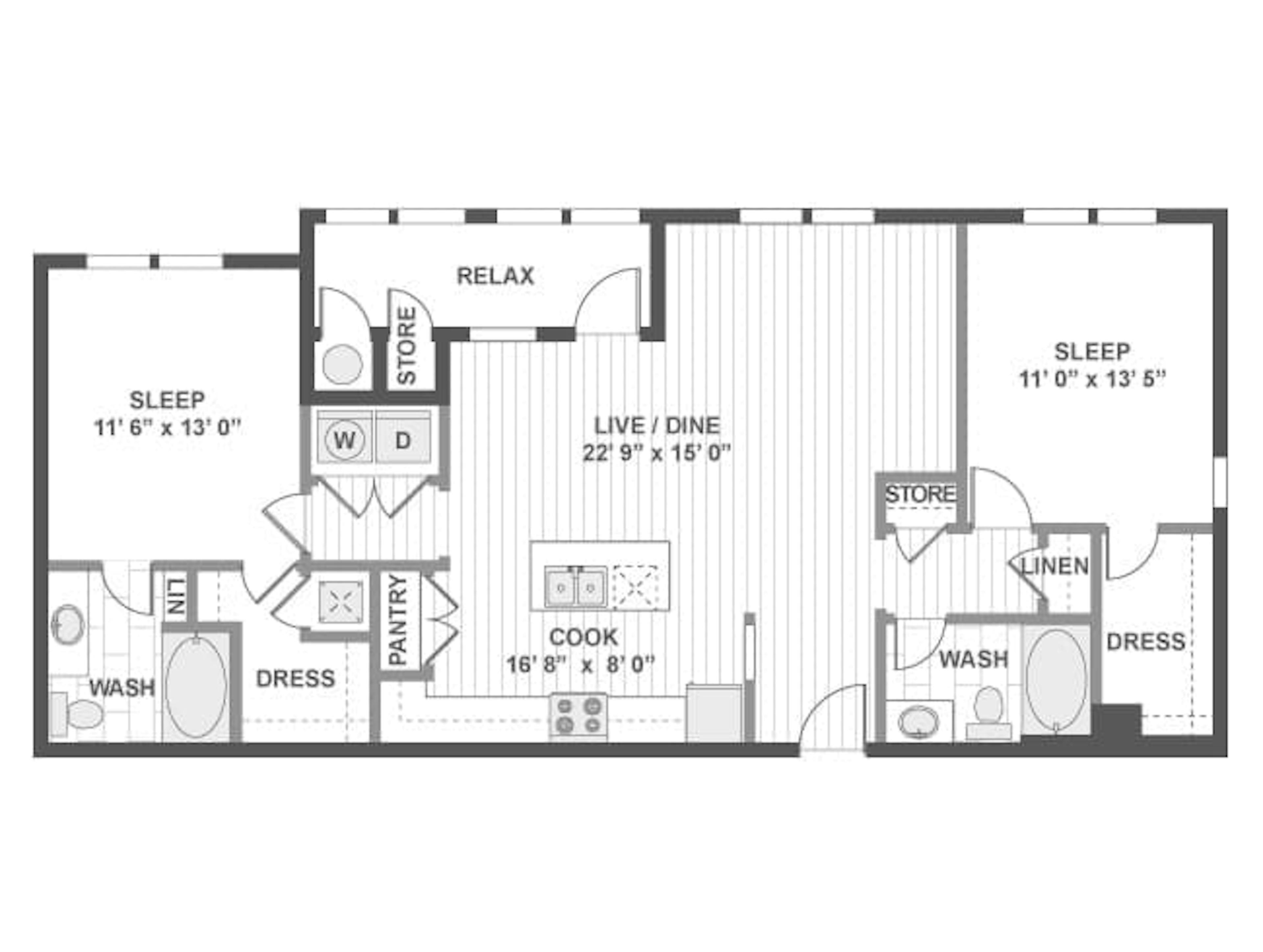 Santa Barbara floor plan, 2 Bedroom, 2 Bathroom at AMLI Spanish Hills apartments