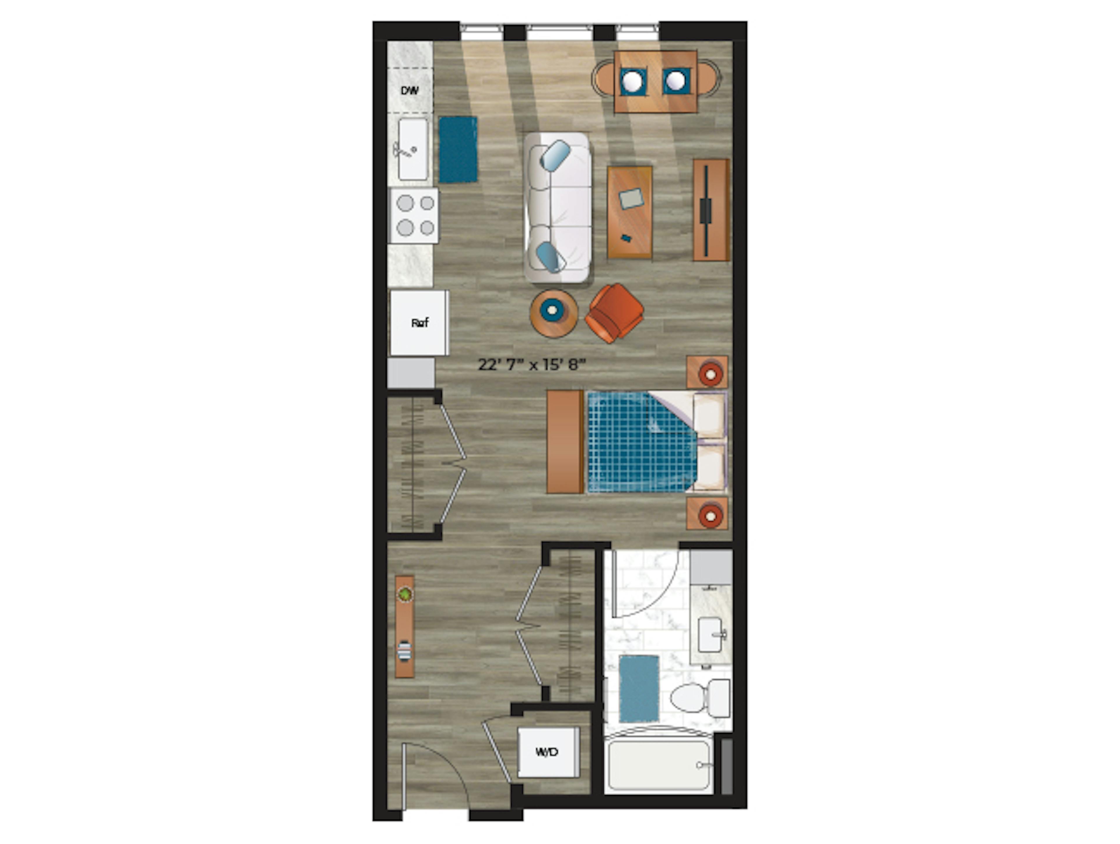 E5 floor plan, Studio, 1 Bathroom at AMLI at Uptown apartments