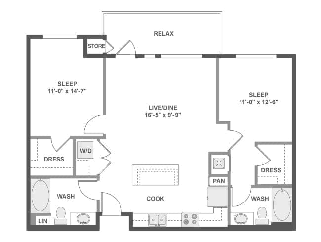 C4b floor plan, 2 Bedroom, 2 Bathroom at AMLI Uptown Orange apartments