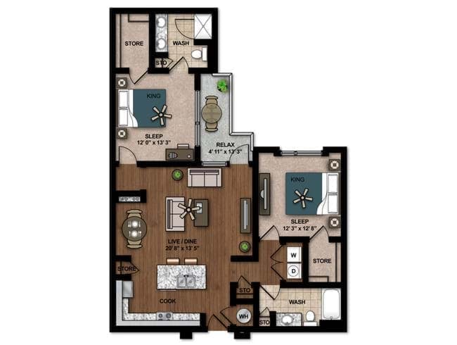 Paceline floor plan, 2 Bedroom, 2 Bathroom at AMLI Ponce Park apartments